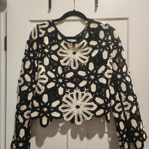 Elegant Black and White Crochet Women Top